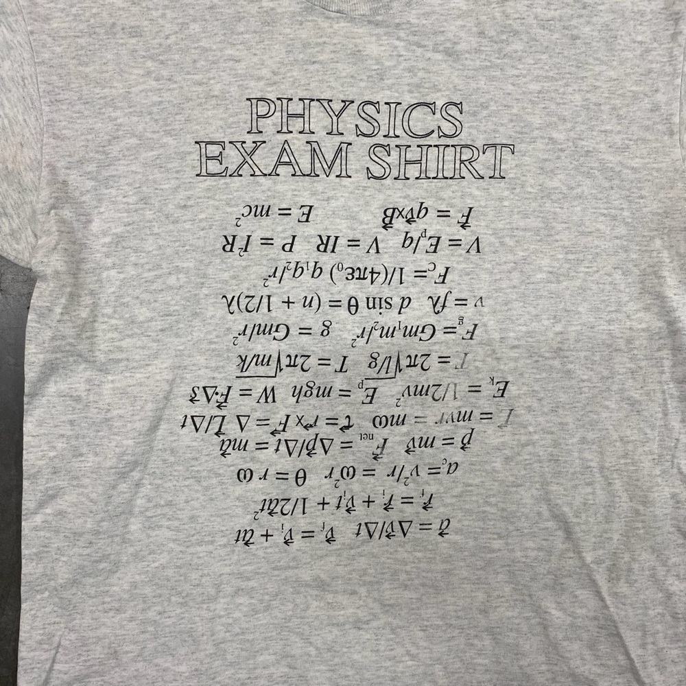 VTG Physics Exam‎ Shirt Fruit of the Loom Single Stitch Gray Tee Mens Large - Picture 3 of 8